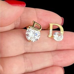 14k GP earrings large clear CZ stamped .925
